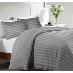 Luxurious Hotel Quality SATIN STRIPE DUVET/QUILT COVER BEDDING SET with Pillowcases All Sizes Bedding Set - 3pcs Hypoallergenic Satin Stripes Microfiber Duvet Quilt Cover with Pillow Cases - Soft Comfortable, Durable Breathable & Anti-Wrinkle Duvet Cover