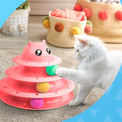 FurDreams Cat Roller Ball Toy Interactive - 3 Tier Tower Fun Cat Ball Track Toy, 3 Level Pet Teaser Toy for Interactive Play, Kitten Fun Puzzle Toy for Exercise & Stimulation