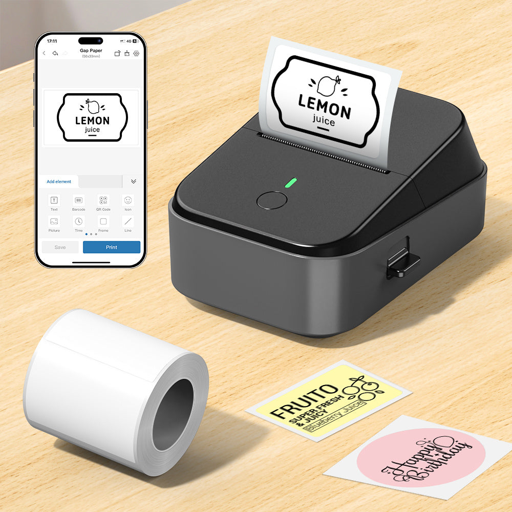 PM260B Portable Wireless Thermal Label Maker - 203DPI HD Printing, 1200mAh Long Battery, Auto-Calibration, Compatible with Mobile & Computer Systems, for Home Storage / Office Organization / Personal Item Sorting (Labels Included)