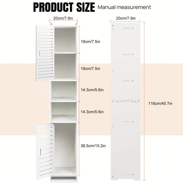 White Freestanding Tall Cabinet for The Bathroom, Featuring a 5-Tier Storage Design with 2 Doors, Ideal for Saving Space, Measuring 116CM.