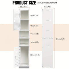 White Freestanding Tall Cabinet for The Bathroom, Featuring a 5-Tier Storage Design with 2 Doors, Ideal for Saving Space, Measuring 116CM.