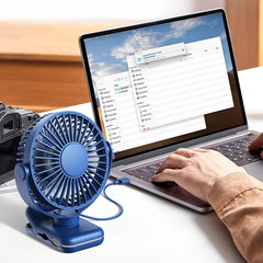 TOPK USB Clip-On Fan, 3-Speed Adjustable Airflow, 720° Flexible Rotation, Low Noise Operation, Portable Clamp Fan for Home, Office, Library, Blue