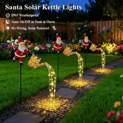 Solar Santa Claus Watering Can Lights, Christmas Santa Solar Kettle Lights, Garden Lawn Decorative LED Light with Cascading Light, Waterproof Decoration for Patio, Pathway (2PCS-B)