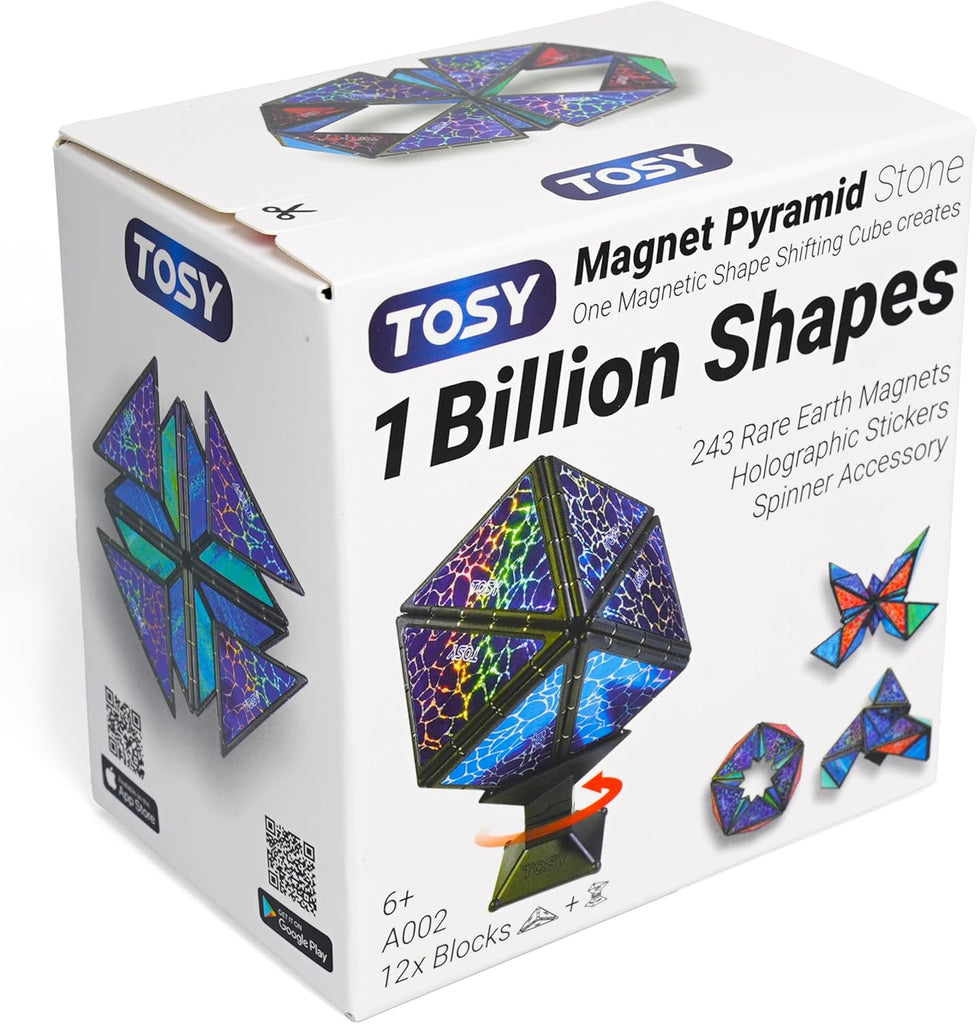 TOSY Magnet Pyramid Stone - 1 Cube Transforms into 1 Billion Shapes, 12 Pieces, 243 Magnets, Christmas Stocking Stuffers Gift for Kids, Holographic Design, Creative Puzzle STEM Toy