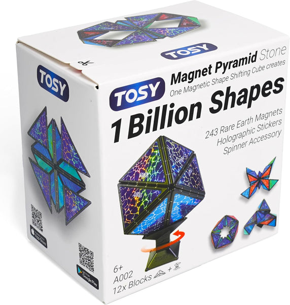 TOSY Magnet Pyramid Stone - 1 Cube Transforms into 1 Billion Shapes, 12 Pieces, 243 Magnets, Christmas Stocking Stuffers Gift for Kids, Holographic Design, Creative Puzzle STEM Toy