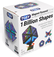 TOSY Magnet Pyramid Stone - 1 Cube Transforms into 1 Billion Shapes, 12 Pieces, 243 Magnets, Christmas Stocking Stuffers Gift for Kids, Holographic Design, Creative Puzzle STEM Toy