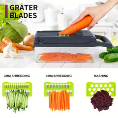16-In-1 Enhanced Vegetable Chopper, Multi-Functional Vegetable Cutter, Versatile Fruit Slicer, Manual Food Grater with Container, Interchangeable Multi-Blade Onion Chopper, Home Potato Slicing Tool