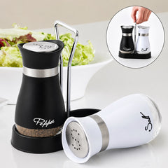 Salt and Pepper Shakers Set with Holder - Stainless Steel Seasoning Containers for Kitchen Counter Dining