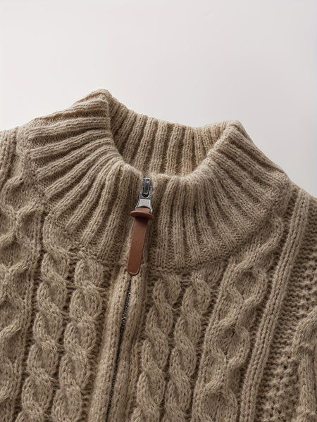 2025 Winter American Stand-Up Collar Half-Zip Knit Aran Sweater Mr. Pony Knitwear Pullover Card