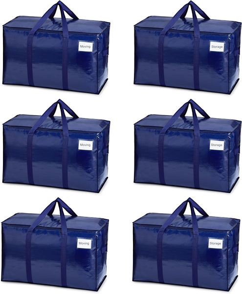 VENO 8 Pack Extra Large Moving Storage Bags with Zips, Heavy-Duty Organizer Tote, Moving Box Alternative, Packing Supply, Clothes Storage Bin, Tag Pocket for Label, Water-Resistant (Clear, 8 Pack)