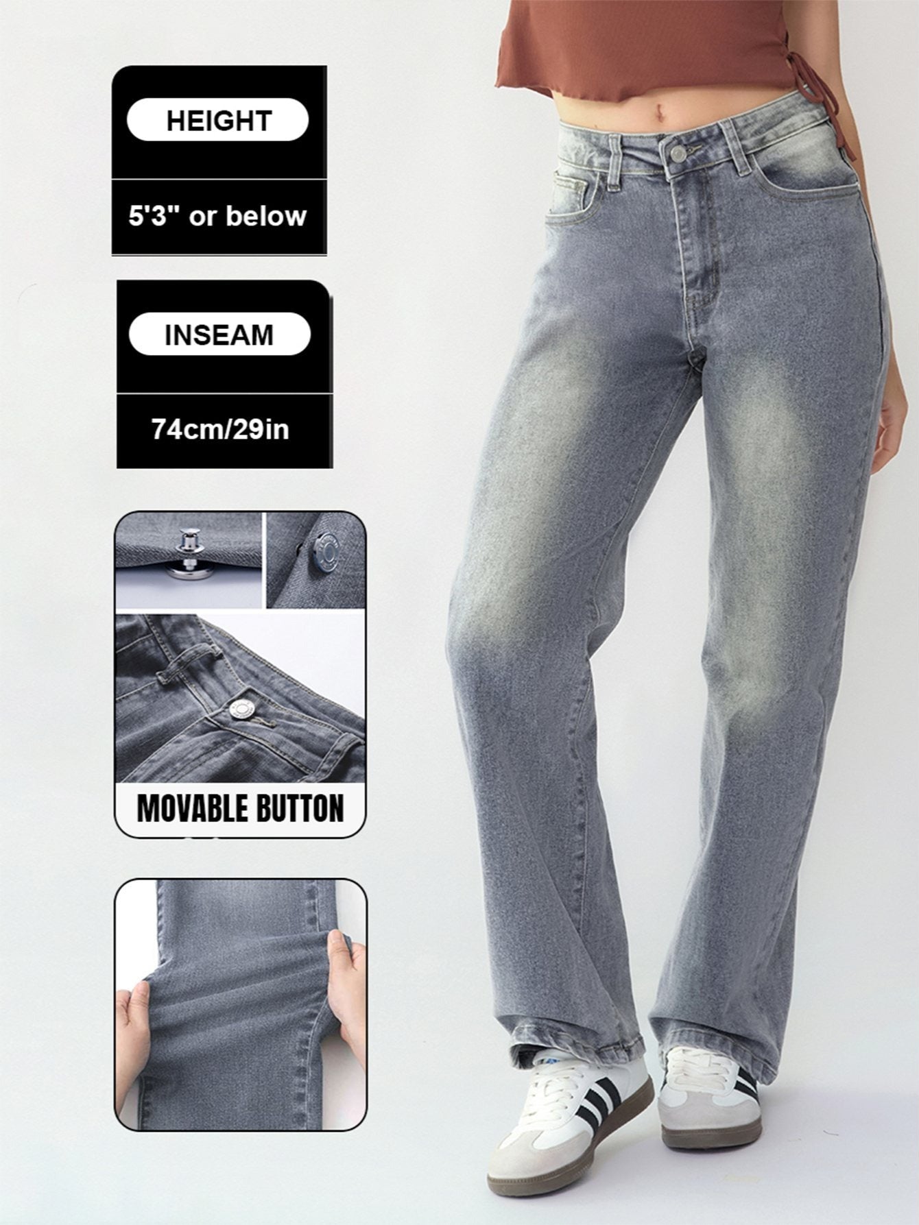 [Petite]KatchMe Women'S Wide Leg Jeans - Mid Rise Relaxed Fit Denim Pants, Soft Stretch Comfortable Trousers for Fall & Winter, Streetwear Casual Bottoms