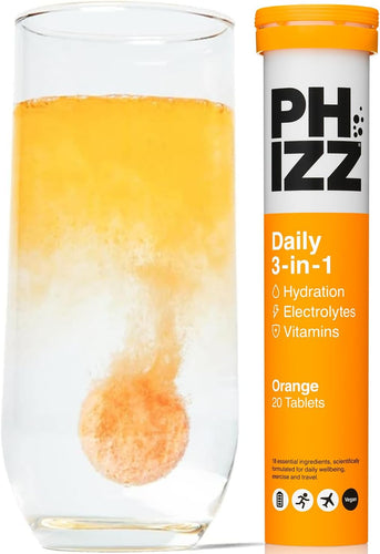 Phizz Electrolytes, Multivitamin & Hydration Tablets - 20 Effervescent Rehydration Electrolyte Tablets - 18 Vitamins & Minerals, Vitamin C, Vegan, Vegetarian & Low Calorie (Orange, 20 Count)