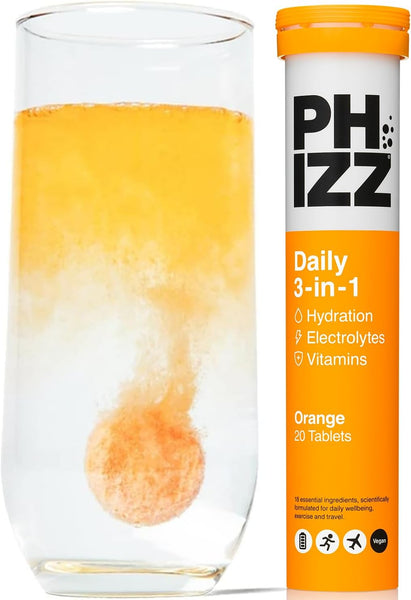 Phizz Electrolytes, Multivitamin & Hydration Tablets - 20 Effervescent Rehydration Electrolyte Tablets - 18 Vitamins & Minerals, Vitamin C, Vegan, Vegetarian & Low Calorie (Orange, 20 Count)