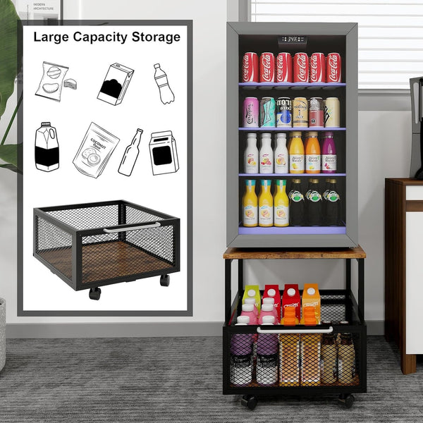 1pc Mini Fridge Stand with Storage, 50x50x42.3cm Mobile Refrigerator Stand with Lockable Wheels & Basket, Portable Cart for Kitchen Office - Perfect Home Upgrade