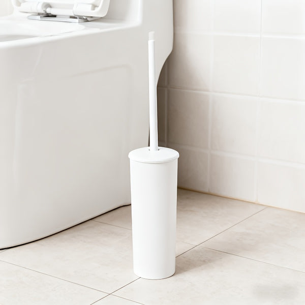 A Set Of Bathroom Toilet Brush And Plastic Stand with A Long Plastic Handle And Soft Flexible Bristles The Toilet Brush Stand And Base Are Drip Proof And Leak Proof(white)