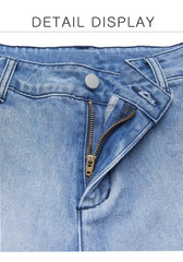 DD Women's 2026 New Stretchy Loose Cropped Jeans, Washed Blue Barrel Denim Trousers, Street Style Ladies' Outfit, Mid-waisted Pantalones with Pockets, 4 Seasons Weared Tummy Control Mom Pants Wide Leg Boyfriend Casual Pants for Travel Work and Office