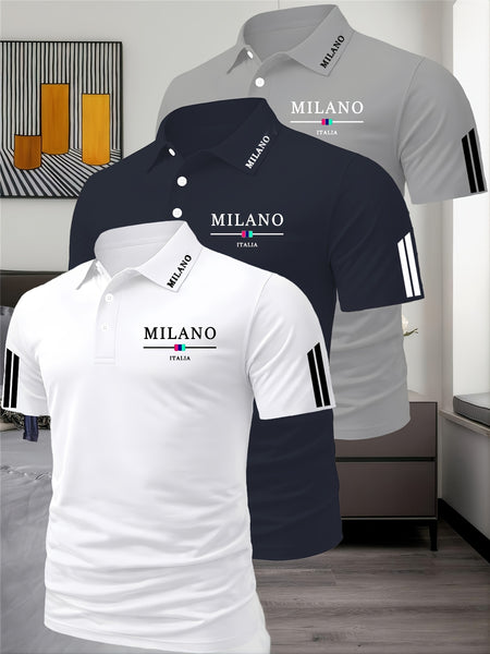 Three-Piece Summer Men'S Polo Shirt, Top, Running, Sports, Gym Breathable, Quick-Dry, Business, Casual, Vacation Polo Shirt, Fashionable Short-Sleeve Golf Shirt