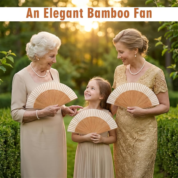 Portable Bamboo Handheld Folding Fan Suitable for Women - Elegant Chinese Decorative Cooling Fan with Bamboo for Weddings, Dance Performances, Church Events, Summer & Hot, Foldable