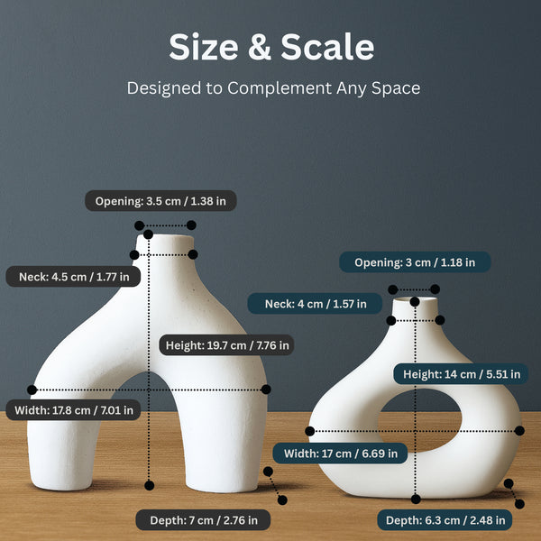 Nordic Style Ceramic Vase Set of 2 – Modern White Decorative Vases for Home, Shelf & Table Décor