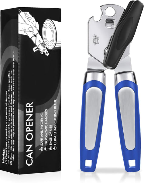 Tin Opener, Lychico 3-In-1Can Opener Handheld Heavy Duty Stainless Steel Can Openers with Multifunctional Bottle Opener, Black
