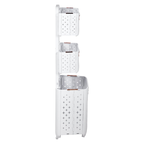 Three-Tier Laundry Basket with Wheels and Handle, Collapsible and Foldable Plastic Clothes Storage Bin, Portable Bathroom Storage Rack, Multifunctional Kitchen Organizer Basket. Compact Design, Sturdy and Durable. Dimensions: 39cm W x 29cm D x 115cm H.