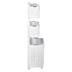 Three-Tier Laundry Basket with Wheels and Handle, Collapsible and Foldable Plastic Clothes Storage Bin, Portable Bathroom Storage Rack, Multifunctional Kitchen Organizer Basket. Compact Design, Sturdy and Durable. Dimensions: 39cm W x 29cm D x 115cm H.