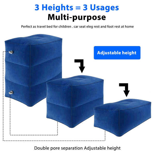 Inflatable Foot Rest Pillow for Plane 3 Layers Adjustable Heights Leg Rest Cushion Airplane Travel Essentials Multifunctional Airplane Foot Rest for Office Home Travel