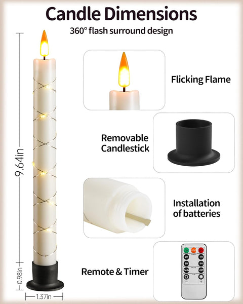 Da by 3 Flameless Window Candles with Remote Control & Timer, Battery Powered Surround Fairy Lamp, 9.6