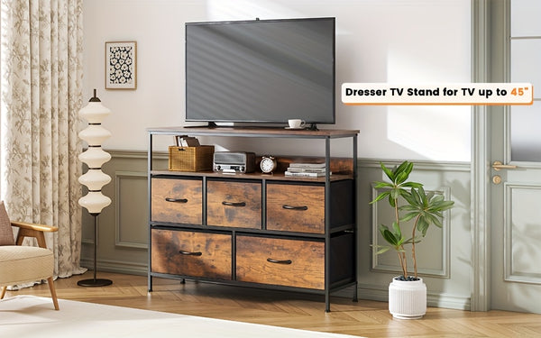 A Multi-functional Bedroom Furniture Piece Featuring A 5-drawer Dresser, TV Stand, Large Storage Cabinet, And A Closet Organizer With Fabric Drawers All Designed For Efficient Storage And Organization In Your Living Space 100x30x80cm