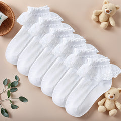 6 Pairs Girls Lace Socks Princess Style Ruffle Ankle Socks for Kids & Toddlers Thickened All-Season Design