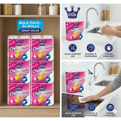 Little Duck Champion 2-Ply Kitchen Towel – 24 Rolls Bulk Pack – Absorbent, Food Contact Safe & Wet Strength Technology
