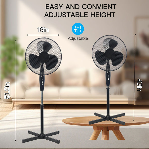 Max. 51.2inch Oscillating Pedestal Floor Fan Standing Air Cooling 3 Speed Cool Setting Electric Silent for Home, Office & Bedroom Living Room