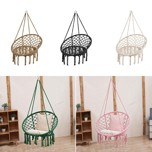 Courtyard Woven Hanging Basket, Hanging Cotton Rope Iron Ring Hanging Chair, Balcony Rocking Chair, Suitable for Indoor, Outdoor, Home, Balcony, Courtyard, Garden, Maximum Load Capacity: 200kg, Material: Iron Ring, Cotton Rope (No Include Cushion)