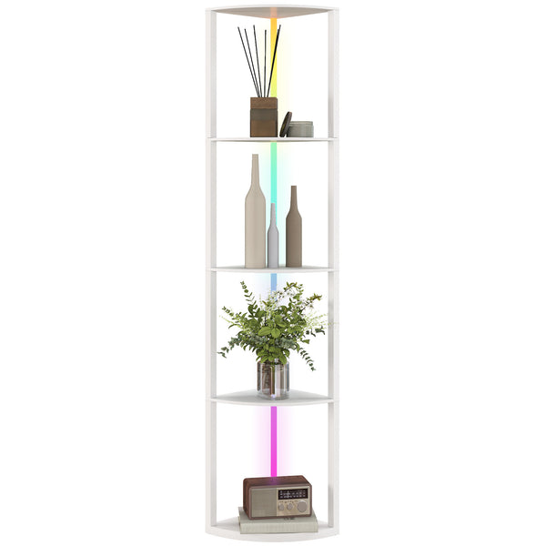 LED Floor Lamp with Shelves, 5-Tier Dimmable Standing Lamp with Adjustable Brightness and Foot Switch, Modern Corner Display Shelf Unit for Living Room Bedroom Office