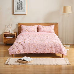 1set Pink High-end Bronzing Gilt Marble Bed Duvet Cover and Pillowcase Set, Soft and Comfortable Bedding Three-piece Set for All Seasons, 200*200cm / 220*230cm