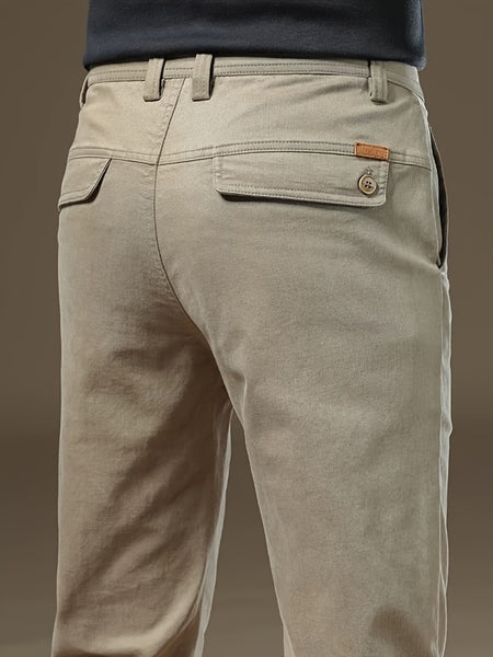 Men's Bedford Classic Fit Stretch Khaki Dress Pants, Casual Trousers, Suitable for Business Occasions, Daily Wear, and Outings in Spring and Autumn