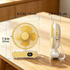 Mini Portable USB Fan Desktop Fan Rechargeable, Ultra-Quiet 5-Speed Adjustment Foldable 180 Degree Adjustable with LED Display for Office, Home, Outdoor, Camping And Travel