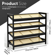 KEPLIN 2/3/4-Tier Bamboo and Rattan Shoe Rack Organizer – Durable, Easy Assembly – Compact Design for Entryway, Closet, or Hallway – Stylish and Functional Storage – Black and Natural