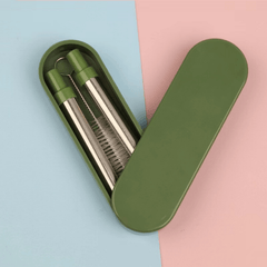 Reusable Straw Foldable Collapsible Retractable Metal Straws Carry Case Brush