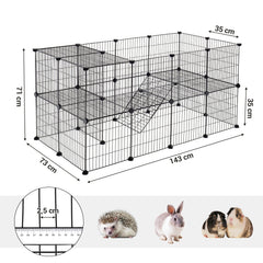 2-Floor Metal Pet Playpen, 36 Grid Panels, Customisable Cage Enclosure for Small Animals, Guinea Pigs Hamster Runs, Rabbit Hutches, Includes Mallet, Indoor, 143 x 73 x 71 cm