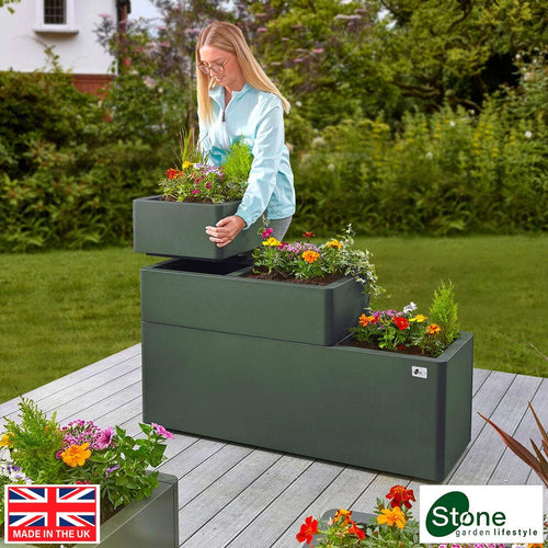 Stone Garden Hanbury 3-Tier Stackable Steel Planter Set in Green