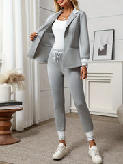 Fashionable Elegant Solid Color Casual Street Striped Suit and Pants Set