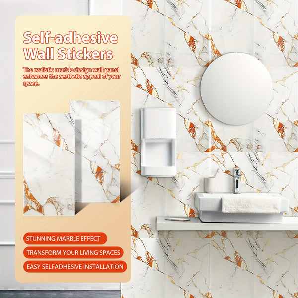 STOBOK 20pcs Self-Adhesive Decorative Tile Wall Stickers, Washable with Water, Featuring a Marble-Like Appearance. Perfect for Decorating Bathrooms, Kitchens, Living Rooms, Bedrooms, Offices, And Dorms - Shiny End