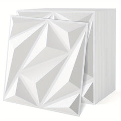 COSTWAY 50-Pack 3D Wall Panels, Textured Interior Decoration with Included Stickers, 30 x 30cm PVC Diamond Design for Office Hotel Living Room Bedroom TV Background Cover 4.5m² White, Home Decor, Office Decor, Stylish Wall Art, Modern Wall Decor, Lightwei