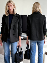 A Stylish And Sophisticated Patchwork Coat for Women, Designed with a Lapel Collar And Double-Breasted Closure, Featuring a Ribbed Texture. Perfect for Casual Autumn And Winter Outfits, Office Environments, And Social Events