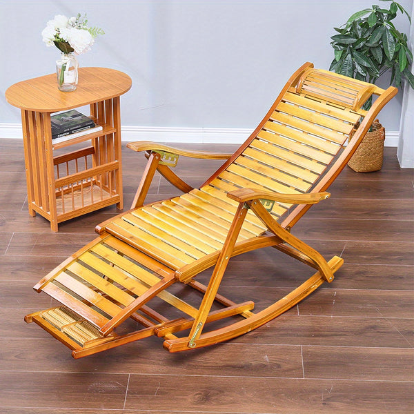 Natural/ Brown Rocking Chair/Lounge Chair Recliner Load-Bearing 150kg Comfort Bamboo Loungers Deck Chair Adjustable Handrail Home Chair Gifts Stable Ergonomic