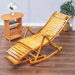Natural/ Brown Rocking Chair/Lounge Chair Recliner Load-Bearing 150kg Comfort Bamboo Loungers Deck Chair Adjustable Handrail Home Chair Gifts Stable Ergonomic