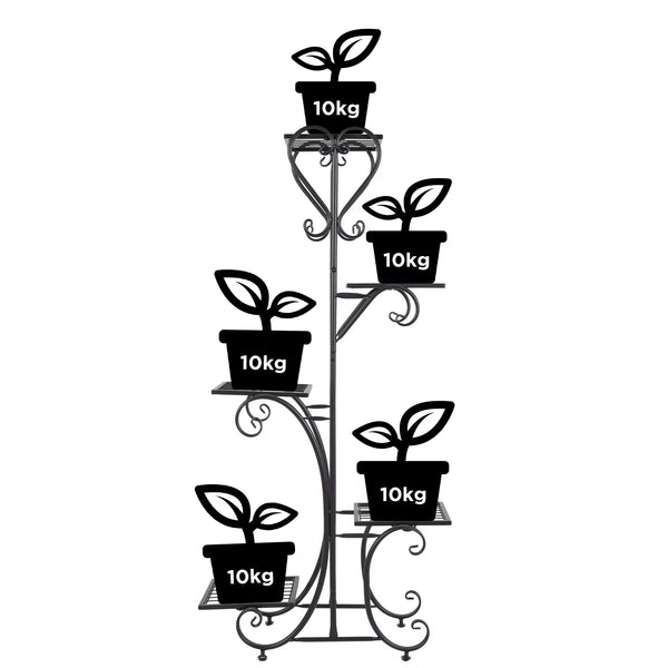 Tall Plant Rack Stand 5 Tiered Metal Plant Shelf Garden Flower Pots Display Holder