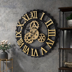 50cm European Vintage Gear Wall Clock with Large Roman Numerals, Outdoor Garden Wall Clock, Industrial Style Giant Open Face Skeleton Clock, Silent Non-Ticking Quartz Clock, Living Room Bedroom Office Kitchen Patio Bar Farmhouse Clock, Christmas & Hallowe