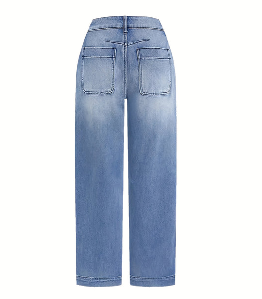 DD Women's 2026 New Stretchy Loose Cropped Jeans, Washed Blue Barrel Denim Trousers, Street Style Ladies' Outfit, Mid-waisted Pantalones with Pockets, 4 Seasons Weared Tummy Control Mom Pants Wide Leg Boyfriend Casual Pants for Travel Work and Office
